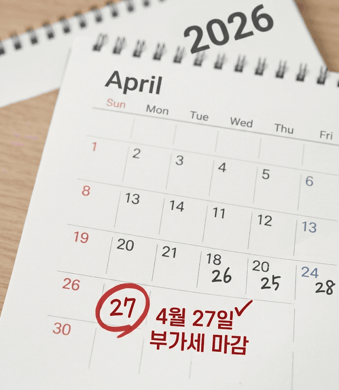 2026년 4월 달력에 4월 27일 부가세 마감이 표시된 모습