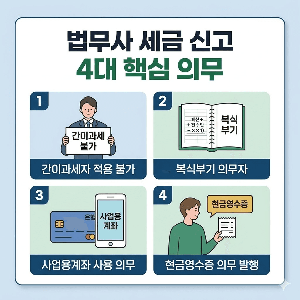 법무사 세금신고 4대 핵심 의무: 간이과세 불가, 복식부기, 사업용계좌, 현금영수증